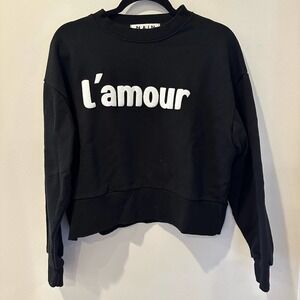 Nain L'Amour Cropped Sweatshirt Long Sleeve Crew Neck Pullover Black Size Large
